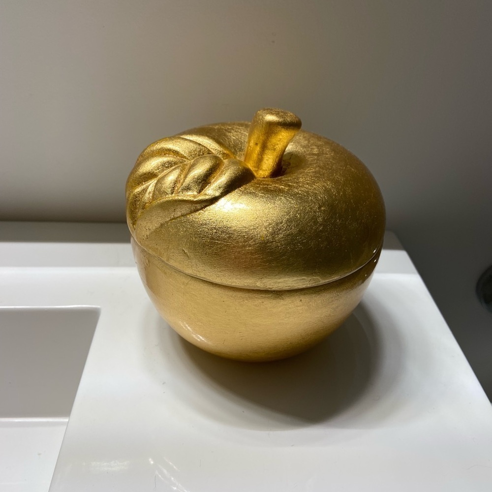 Golden apple ceramic jewelry box/candy jar